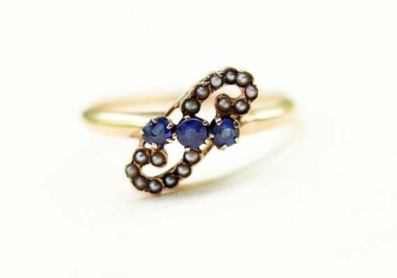 Victorian Paisley Ring, Blue Victorian Ring, Pear… - image 1