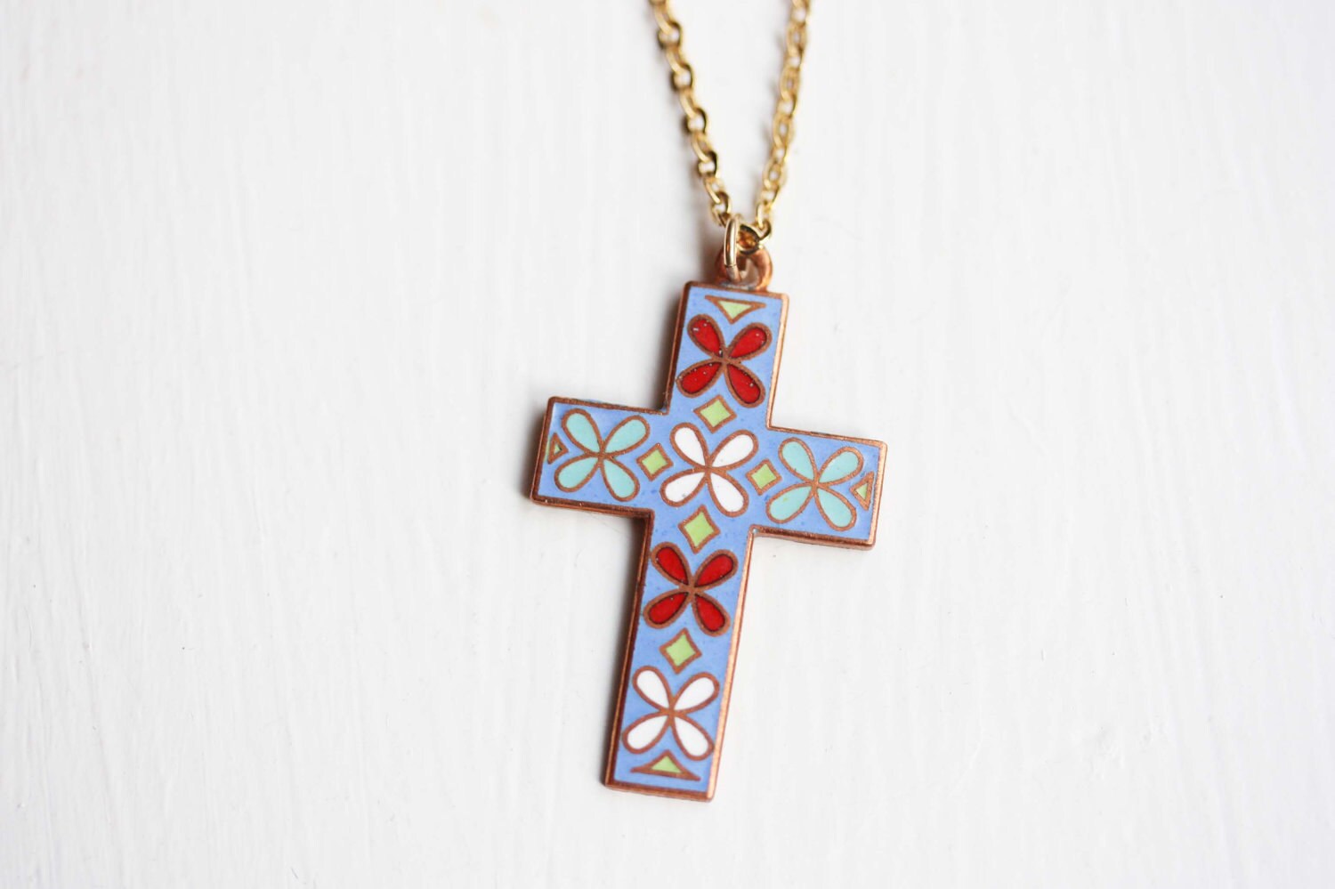 Cross Necklace Enamel Cross Necklace Enamel Necklace Etsy