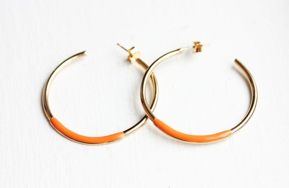 Enamel Gold Hoops, Colorful Hoops, Blue Hoops, Or… - image 3