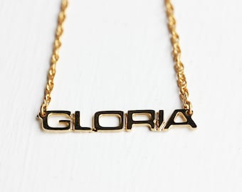 Collar de nombre Gloria oro, collar de nombre, collar de nombre vintage oro, collar de nombre vintage, collar de oro, collar vintage