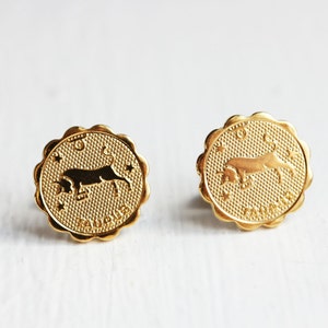 Taurus Studs Ouro, Taurus Studs, Vintage Taurus Studs, Gold Taurus Studs, Astrology Studs, Zodiac Studs, Bull Studs, May Studs, Taurus