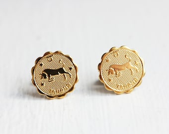 Taurus Studs Gold, Taurus Studs, Vintage Taurus Studs, Gold Taurus Studs, Astrology Studs, Zodiac Studs, Bull Studs, May Studs, Taurus