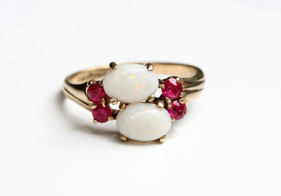 Double Opal Ring, Gold Opal Ring, Opal Ring, Opal