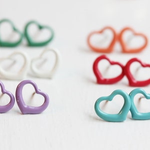 Enamel Heart Studs, Heart Studs, Colorful Studs, Heart Shaped Studs, Enamel Studs, Steel Studs, Vintage Heart Studs, Stud Earrings, Studs image 1