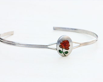 Rose Bracelet, Silver Cuff, Simple Silver Cuff, Cuff Bracelet, Flower Cuff Bracelet, Small Bracelet, Flower Bracelet, Painted Bracelet