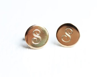 Initial Studs, Gold Initial Studs, Monogram Studs, Dot Studs, Round Initial Studs, Engraved Studs, Letter Studs, f,g,h,n,p,t,v,x,y