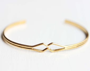 Geometric Cuff Bracelet, Diamond Bend Cuff Bracelet, Gold Cuff Bracelet, Diamond Shaped Bracelet, Small Gold Cuff Bracelet, Adjustable Cuff