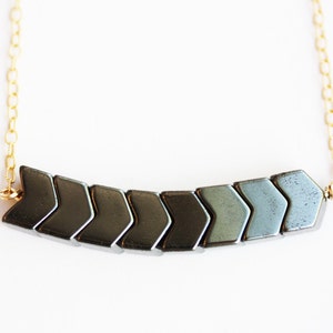 Chevron Necklace Gold, Hematite Necklace, Bar Necklace, Stone Bar Necklace, Stone Necklace