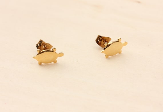 Turtle Studs Gold, Small Turtle Studs, Tiny Turtl… - image 1