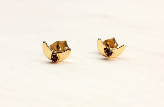 Moon Studs Gold, Small Moon Studs, Moon Earrings,… - image 3