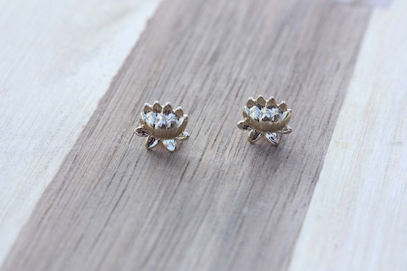 Lotus Flower Studs, Gold Lotus Studs, Silver Lotu… - image 1