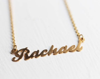 Collar de nombre Rachael oro, collar de nombre, collar de nombre vintage oro, collar de nombre vintage, collar de oro, collar vintage