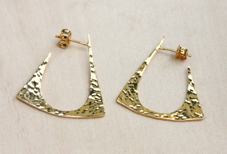 Geometric Hoop Earrings Gold, Triangle Hoops Gold, Unique Hoops, Retro Hoops, Deco Hoops, Hoop Earrings Gold, Dangle Earrings Gold image 4
