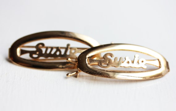Susie Hair Clips Gold, Name Hair Clips, Vintage H… - image 1