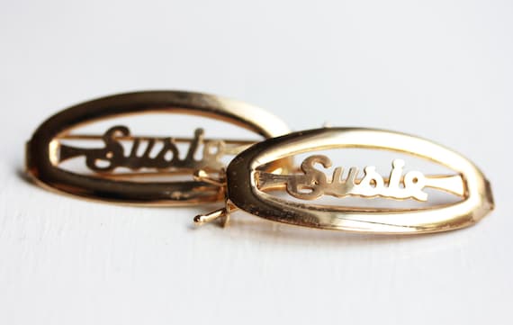 Susie Hair Clips Gold, Name Hair Clips, Vintage H… - image 1