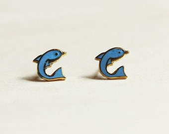 Dolphin Stud Earrings, Dolphin Studs, Enamel Studs, Blue Studs, Beach Studs, Animal Studs, Dolphin