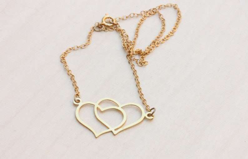 Gold Double Heart Necklace, Heart Necklace, Gold Heart Necklace, Twin Heart Necklace, Two Heart Necklace image 1