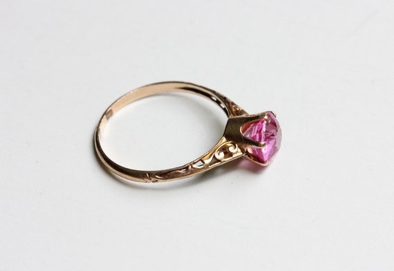 Victorian Pink Ring, Pink Stone Ring, Gold Victor… - image 6