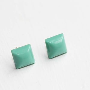 Turquoise Dome Studs, Green Square Studs, Gold Square Studs, Turquoise Studs, Turquoise Earrings, Cube Studs, Glass Studs, Vintage Studs image 1