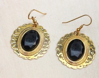 Dangle Earrings Black, Drop Earrings Black, Gold Earrings, Black Earrings, Drop Earrings Gold, Vintage Earrings Gold