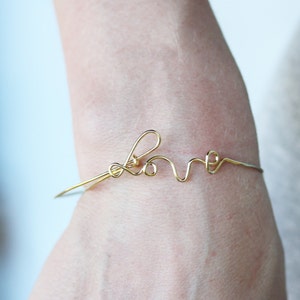 Love Word Bracelet, Love Wire Bracelet, Cursive Love Bracelet, Gold Love Bracelet, Silver Love Bracelet, Adjustable Gold Bracelet image 5