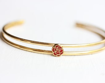 Rose Cuff Bracelet, Flower Cuff, Rose Bracelet, Flower Bracelet, Small Gold Cuff