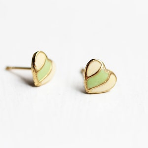 Green Stripe Heart Studs image 1