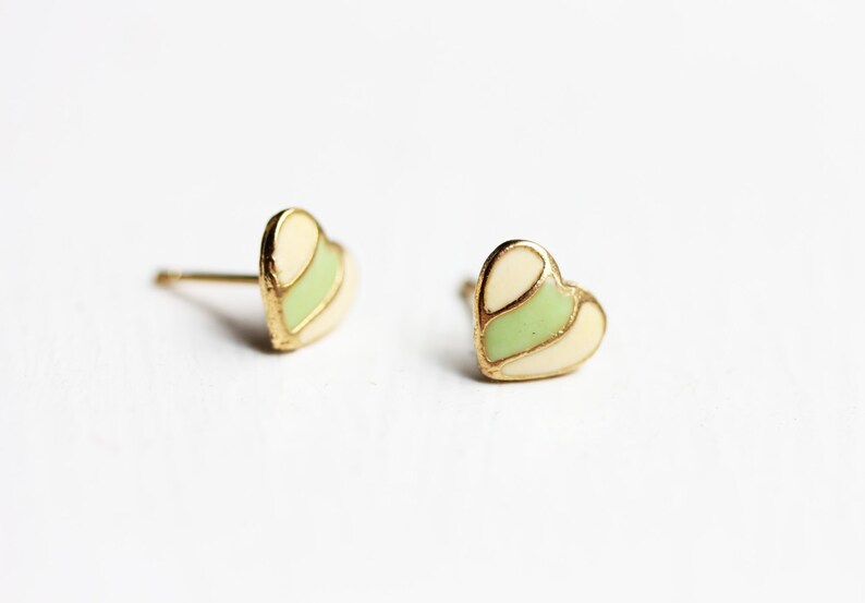 Green Stripe Heart Studs image 1