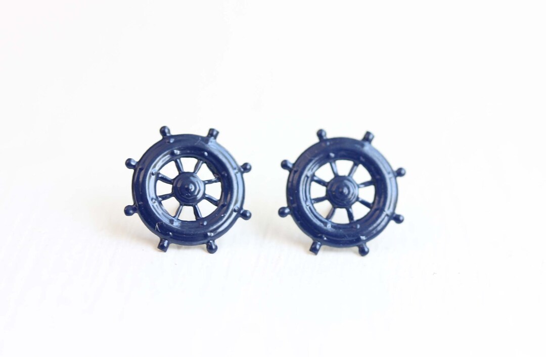 Ship Wheel Studs, Blue Studs, Nautical Studs, Enamel Studs, Navy Blue Studs, Navy Studs Etsy
