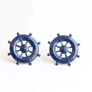 Ship Wheel Studs, Blue Studs, Nautical Studs, Enamel Studs, Navy Blue Studs, Navy Studs