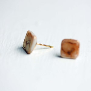 Tiny Pebble Studs, Beach Studs, Tile Studs, Square Studs, Glass Studs, Small Square Studs, Tan Studs, Square Shape Studs image 2