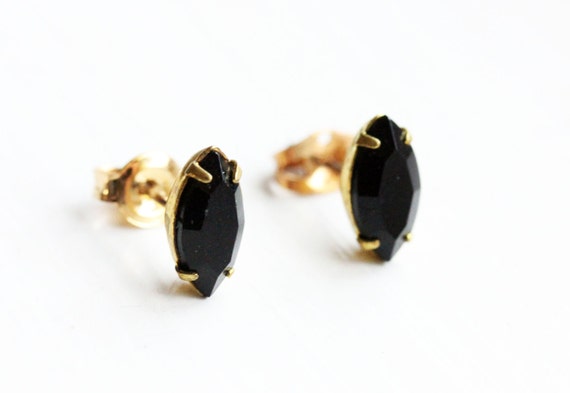 Black Marquise Studs, Black Crystal Earrings, Bla… - image 3