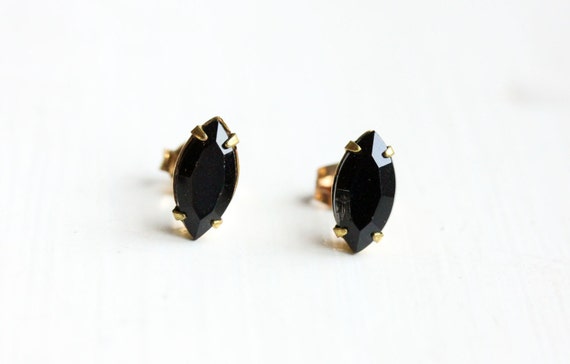 Black Marquise Studs, Black Crystal Earrings, Bla… - image 2