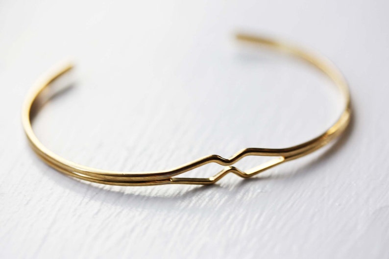 Geometric Cuff Bracelet, Diamond Bend Cuff Bracelet, Gold Cuff Bracelet, Diamond Shaped Bracelet, Small Gold Cuff Bracelet, Adjustable Cuff image 2