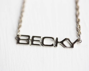 Becky Name Necklace Silver, Name Necklace, Vintage Name Necklace Silver, Vintage Name Necklace, Gold Necklace, Vintage Necklace