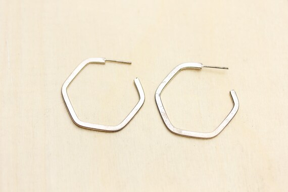 Silver Hexagon Hoop Earrings, Hexagon Hoops, Silve