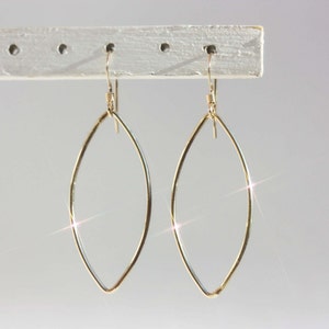 Gold Oval Earrings, Gold Wire Earrings, Gold Marquise Earrings, Delicate Gold Earrings, Gold Dangle Earrings, Gold Drop Earrings, Light Gold