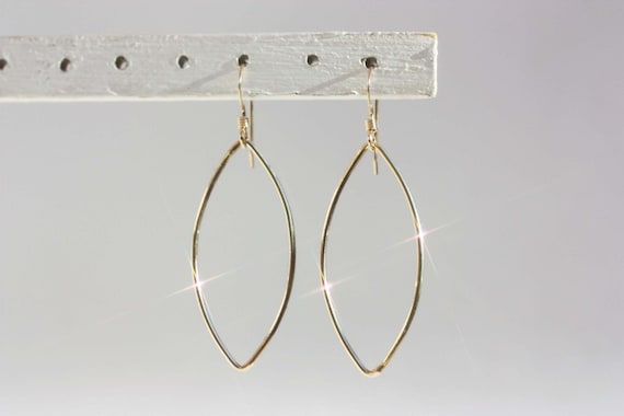 Gold Oval Earrings, Gold Wire Earrings, Gold Marquise Earrings, Delicate Gold Earrings, Gold Dangle Earrings, Gold Drop Earrings, Light Gold