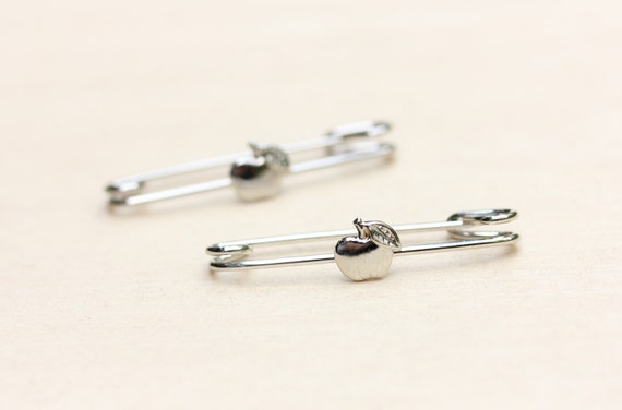 Apple Safety Pin Set, Safety Pin, Apple Pin, Silve