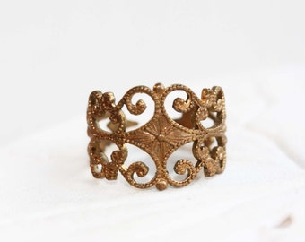 Brass Filigree Ring, Gold Band Ring, Adjustable Brass Ring, Brass Band Ring, Brass Ring, Filigree Ring