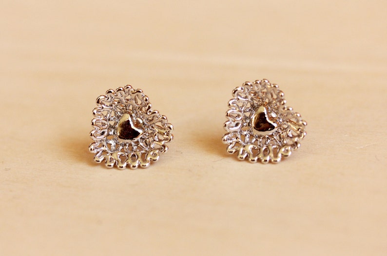 Silver Doily Heart Studs image 1