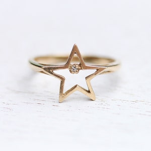 Star Ring Gold, Gold Star Ring, 14K Star Ring, Gold Diamond Ring, Diamond Ring, Star Shape Ring, Gold Ring, 14K Gold Ring, Size 5.75