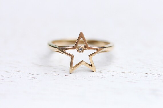 Star Ring Gold, Gold Star Ring, 14K Star Ring, Go… - image 1