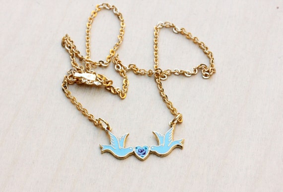 Blue Bird Heart Necklace, Heart Necklace, Blue Bird Necklace, Blue Heart Necklace, Enamel Necklace, Enamel Heart Necklace, Gold Heart