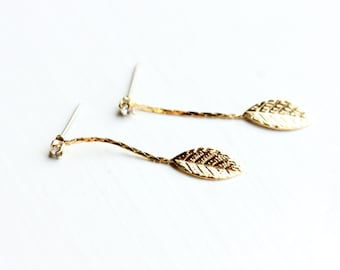 Chain Leaf Earrings, Leaf Studs, Chain Studs, Drop Chain Studs, Leaf Dangle Earrings, Leaf Earrings