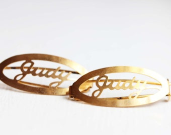 Judy Hair Clips Gold, Name Hair Clips, Vintage Hair Clips Gold, Hair Clips, Gold Clips, Vintage Hair Clips, Vintage Name Jewelry