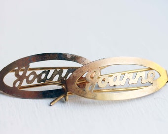 Joanne Hair Clips Gold, Name Hair Clips, Vintage Hair Clips Gold, Hair Clips, Gold Clips, Vintage Hair Clips, Vintage Name Jewelry