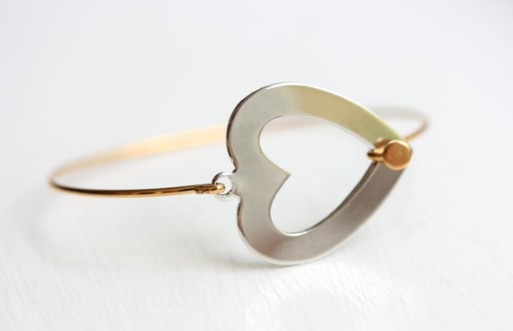 Heart Hook Bracelet, Silver and Gold Bracelet, Mi… - image 1