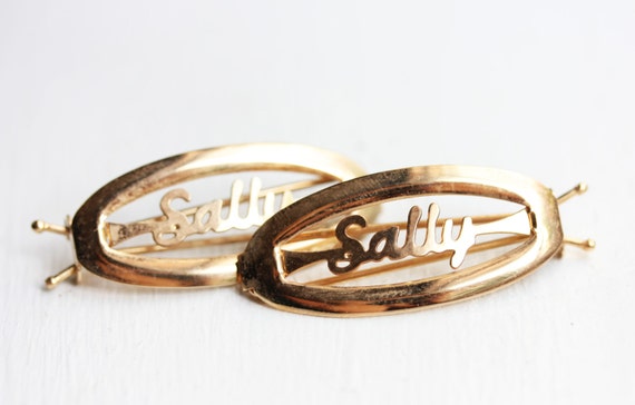 Sally Hair Clips Gold, Name Hair Clips, Vintage H… - image 1