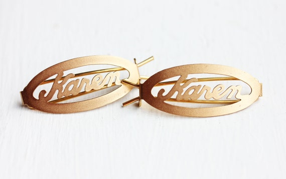 Karen Hair Clips Gold, Name Hair Clips, Vintage H… - image 1